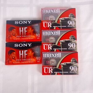5 Audio Cassette 90 Minutes Blank Tapes. Sony & Maxell. New & Sealed